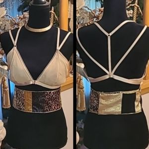 Free Press Metallic Gold & Cream Colored Strappy Bralette Size XL